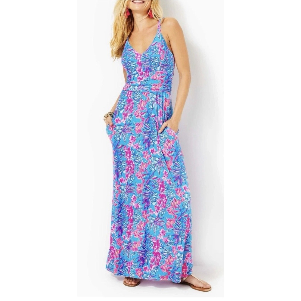 Lilly Pulitzer Blake Maxi Dress Womens Size 4 Cumulus Blue Orchid Oasis NEW $198